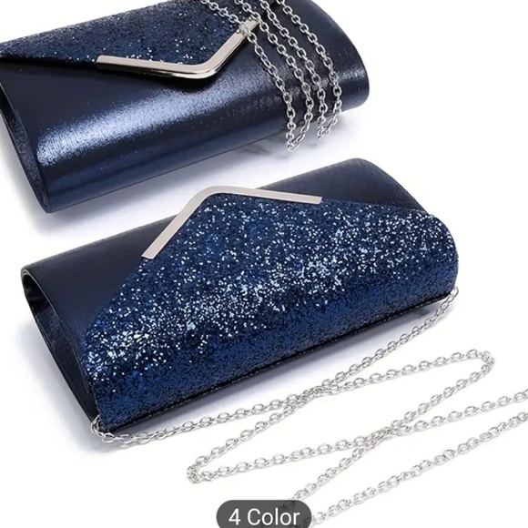Women's Red Glittery Evening Bag/Clutch with Detachable Chain Strap, … - Picture 5 of 9